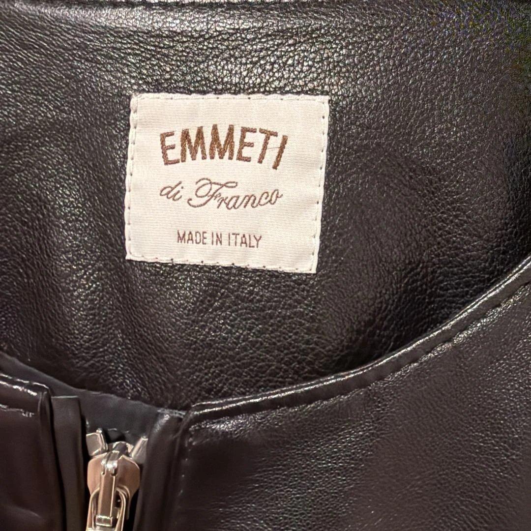 レア！EMMETI ネイビーレザーシングルノーカラーライダース