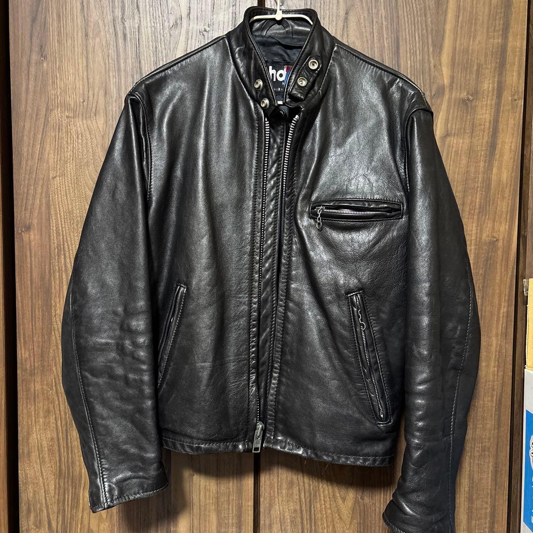 SCHOTTショット☆本革レザーライダースジャケット３６シングルメンズ黒USA製