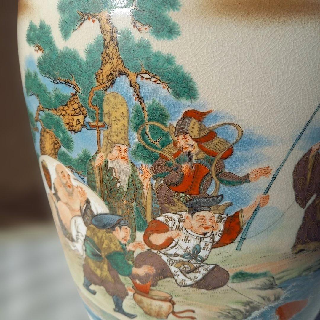 豪華 壷 九谷焼 七福人 　　61cm
