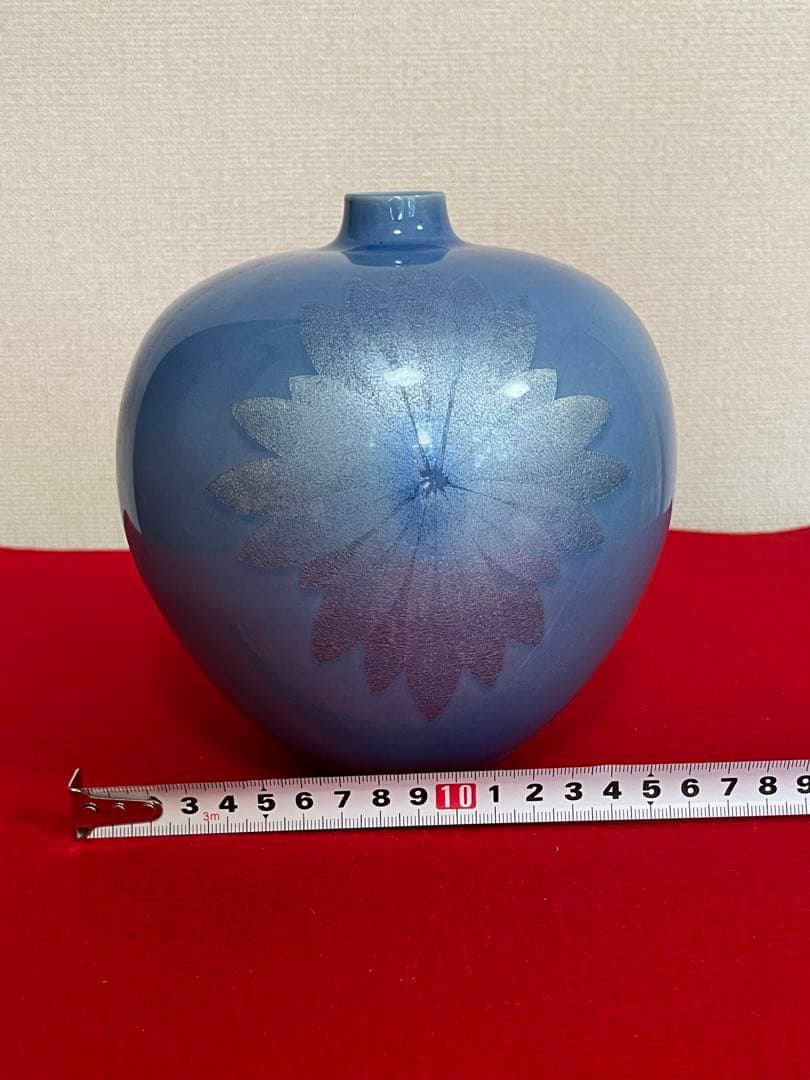 人間国宝内定 中田一於 淡青釉裏銀彩 花瓶 N47 日本工芸会正会員 九谷焼