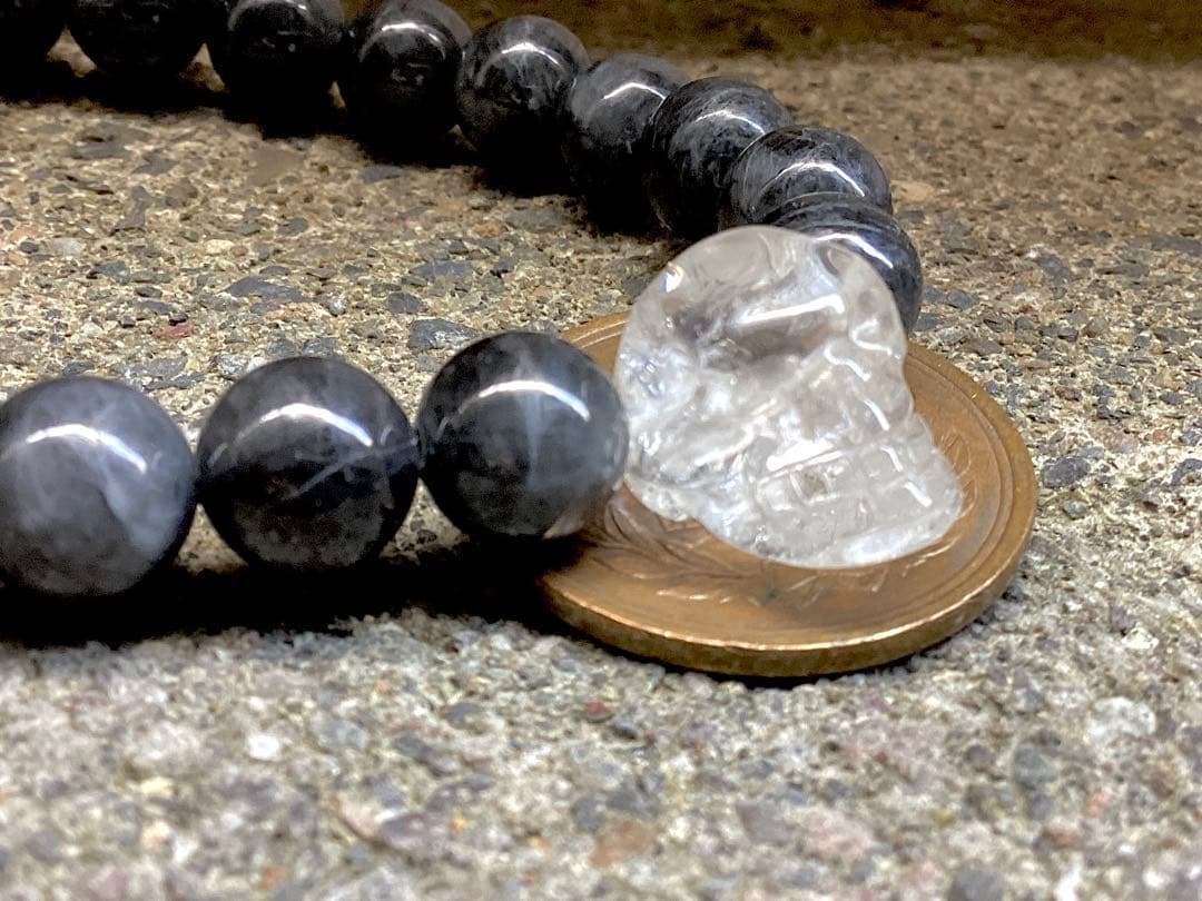 ✳激貴重ブレスレット　ガネッシュヒマール水晶*ドクロ&糸魚川翡翠*薄墨色　鑑別書