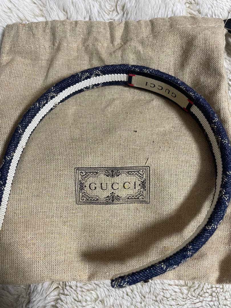 GUCCI ネイビー ストライプ ヘアバンド