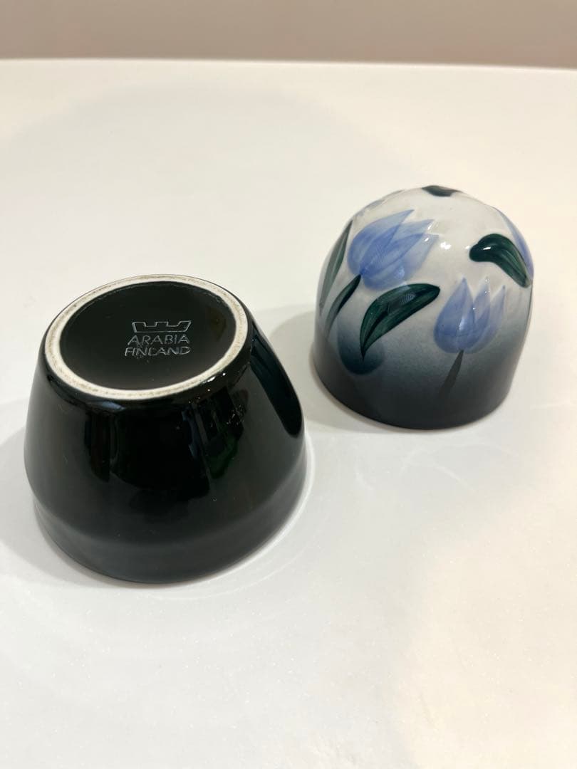 [ARABIA]廃盤　ヘルヤ　蓋付きポット　チューリップ　水色