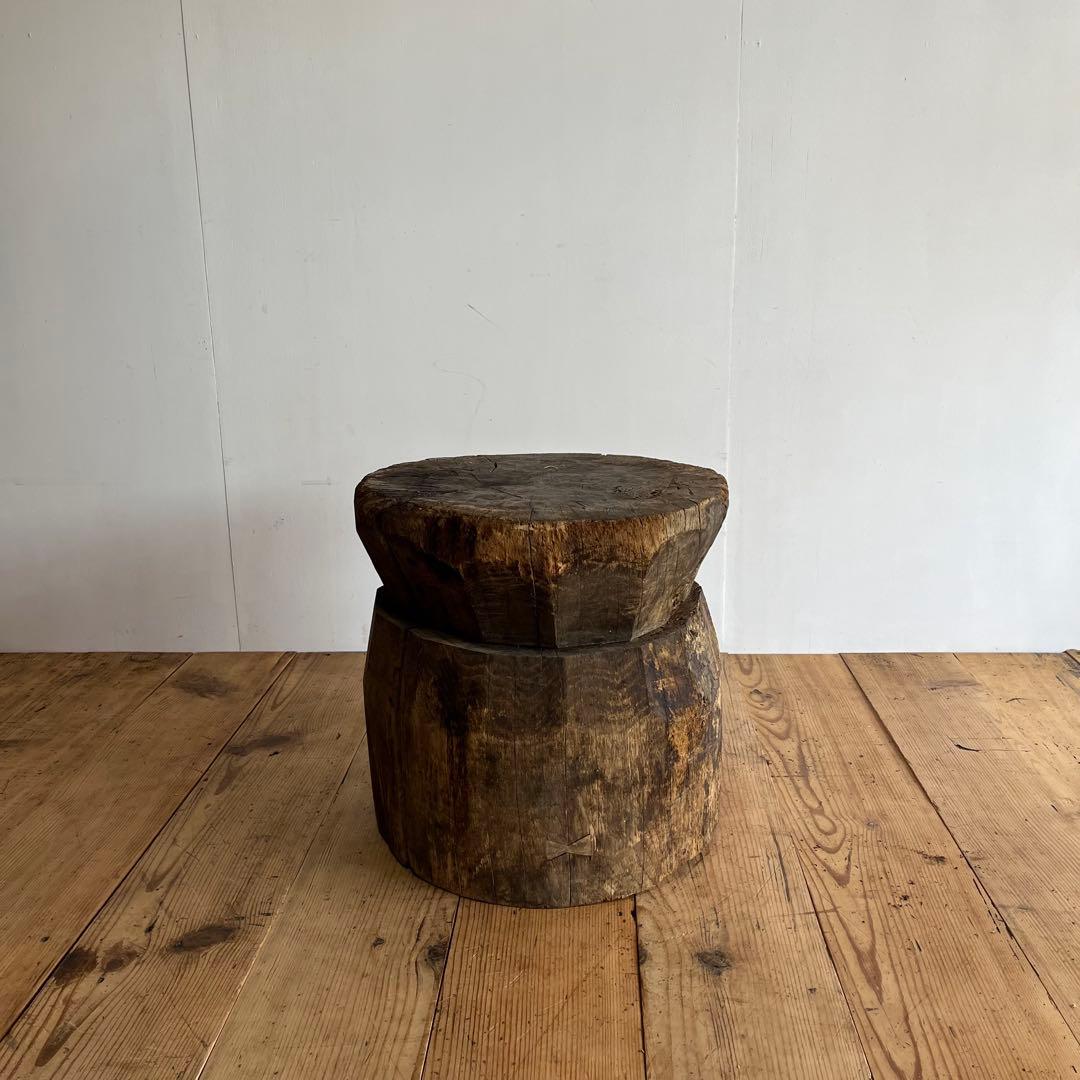 アンティーク ローテーブル 椅子 欅 臼 プリミティブ 無塗装 送料込