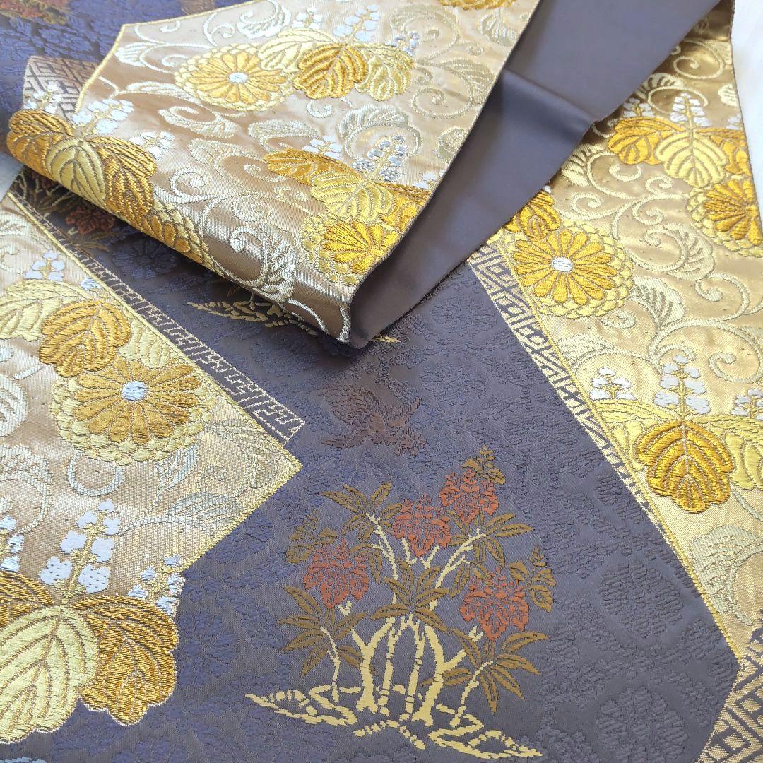 【袋帯】灰紫の気品＊有職文様がずらり並ぶ“雅の世界｜裂取り｜440cm