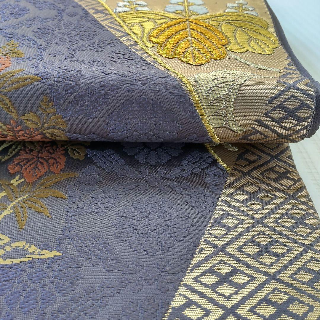 【袋帯】灰紫の気品＊有職文様がずらり並ぶ“雅の世界｜裂取り｜440cm