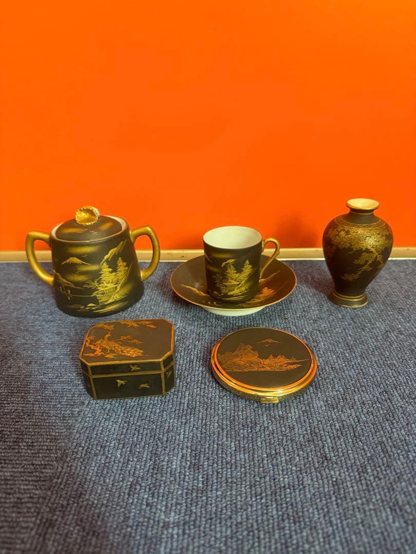 1821  まとめ売り　合計5客　薩摩焼 湊光  金塗