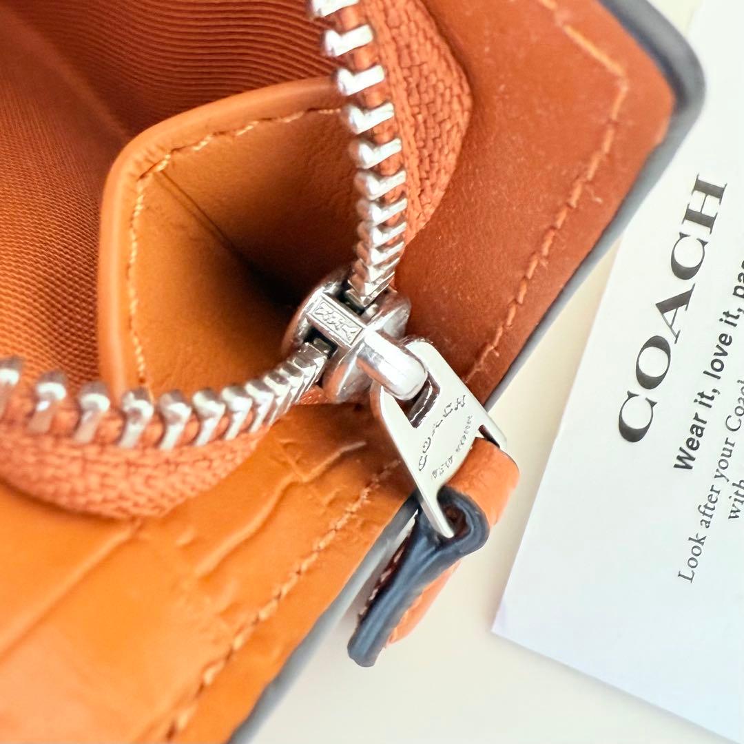 COACH コーチ　折り財布　クロコダイル エンボスド レザー　オレンジ