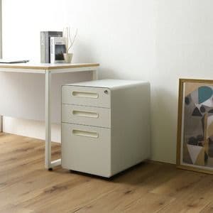 収納 ワゴン 袖机 幅40.8cm ホワイト オールロック式