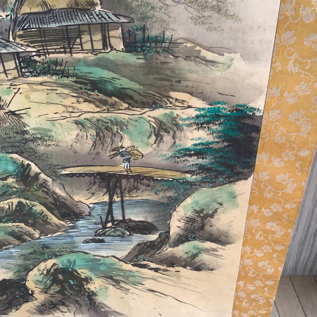 掛け軸 瀧の国　古物　肉筆　絹本