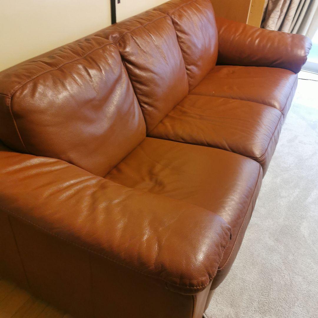 【MDS様用】ブラウン本革3人掛けソファ