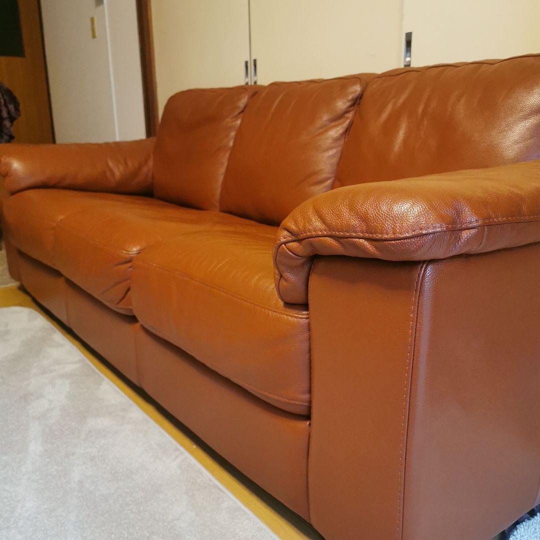 【MDS様用】ブラウン本革3人掛けソファ