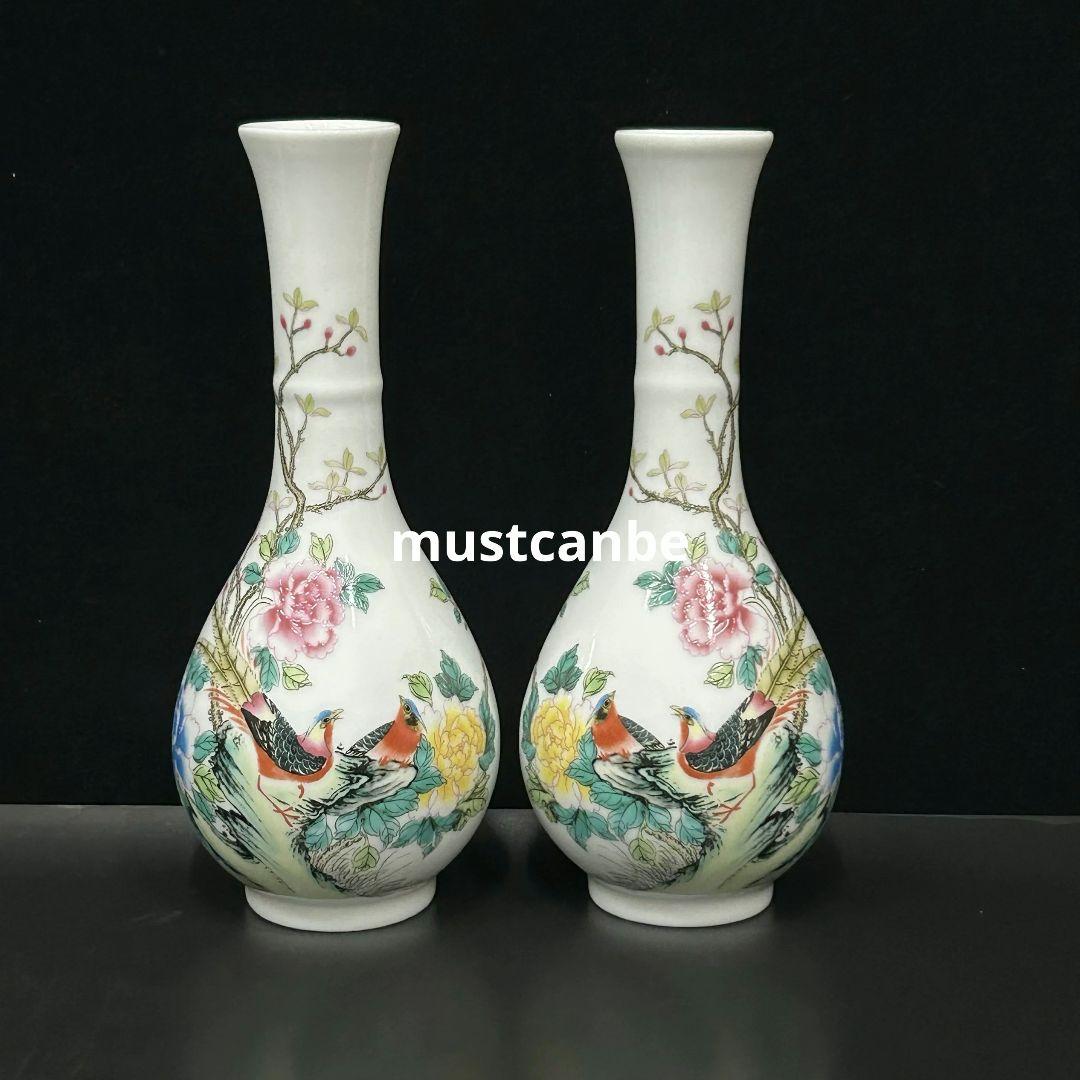 清乾隆牡丹花鳥玉壺春瓶 挿花器 景徳鎮 陶磁器 装飾品 現代工芸品 美術品 置物