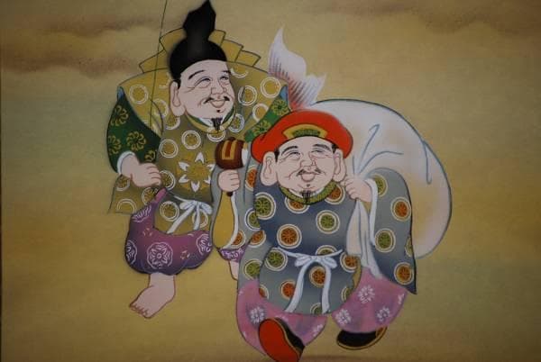 真作/珠香/富士に恵比須大黒図/桐共箱付/布袋屋掛軸HC-471