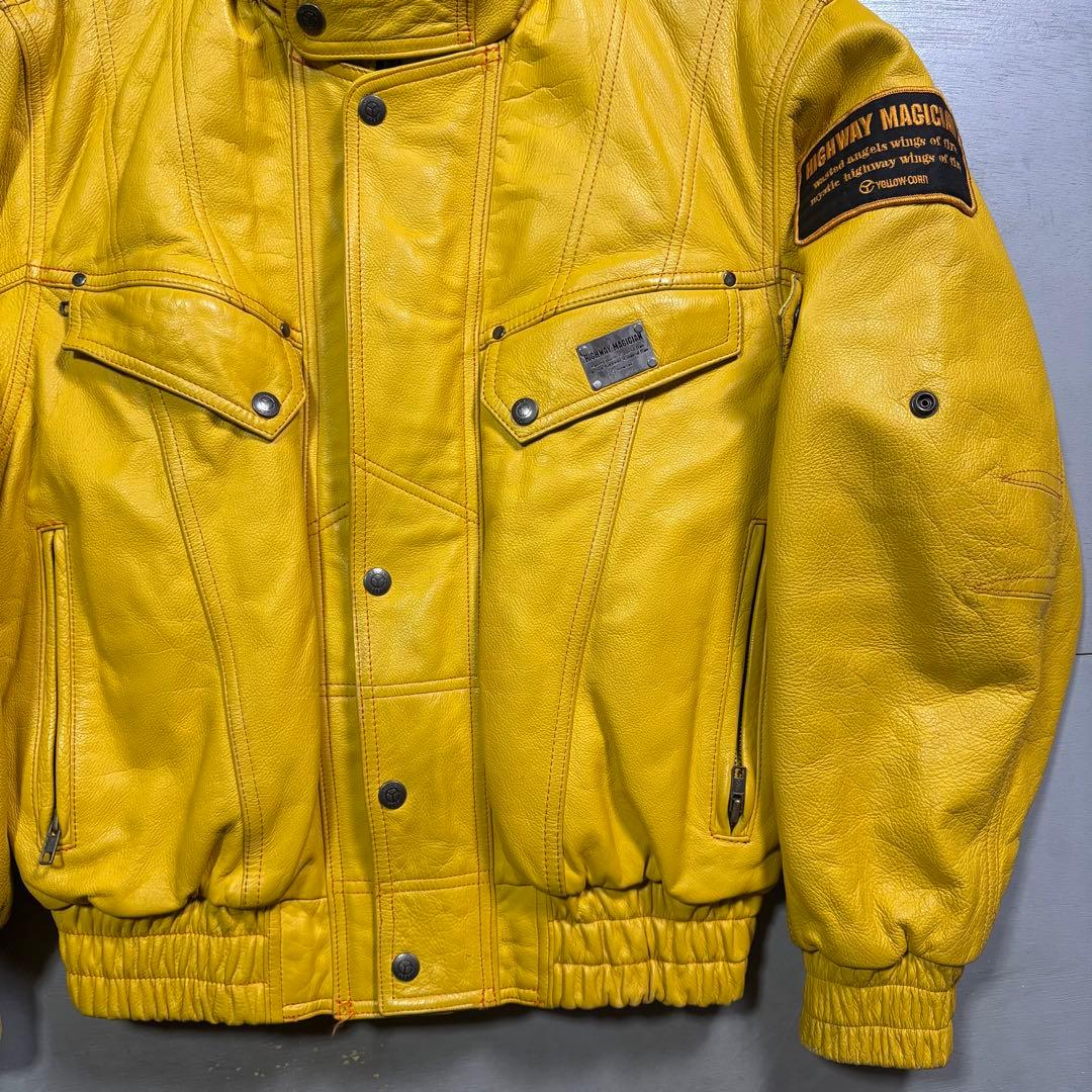 YELLOW CORN ライダースジャケット　牛革　本革　オールレザー　黄色　L