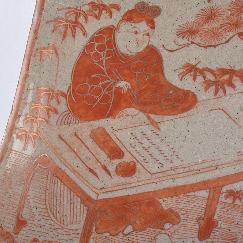 masa　古九谷赤絵銀彩　人物文皿　二種　十客　時代箱付　F　R9004B