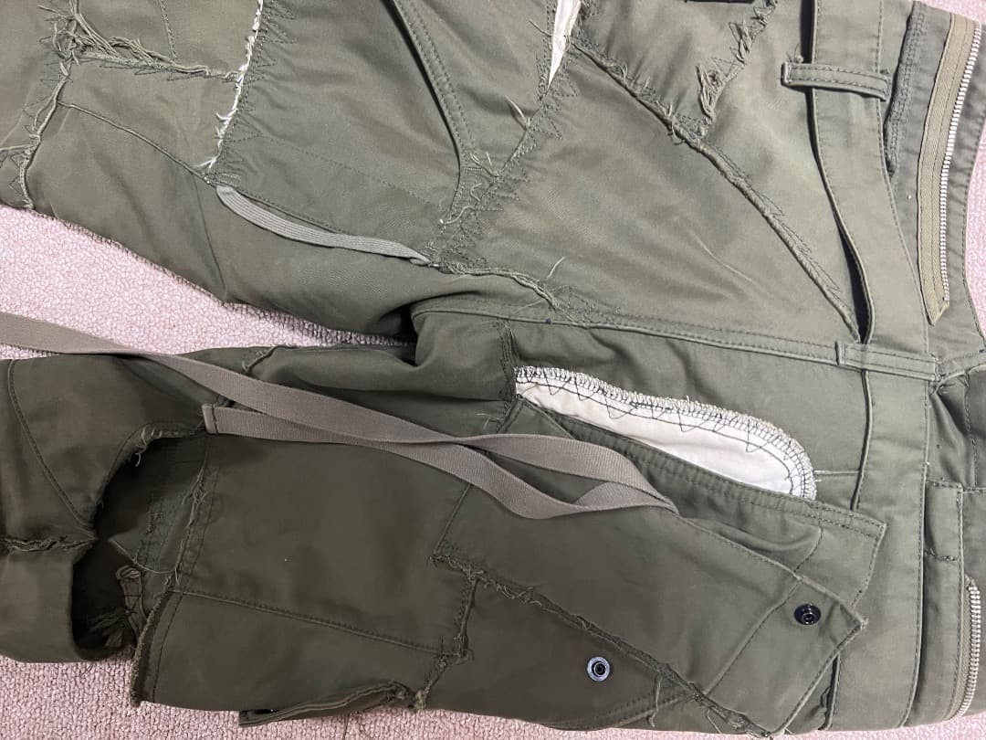 オリーブ パッチワーク カーゴパンツ