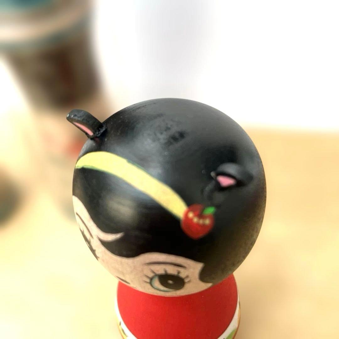 こけし　北山盛治　裕美　親子こけし　猫耳リンゴ　林檎こけし　3体セット　北山裕美