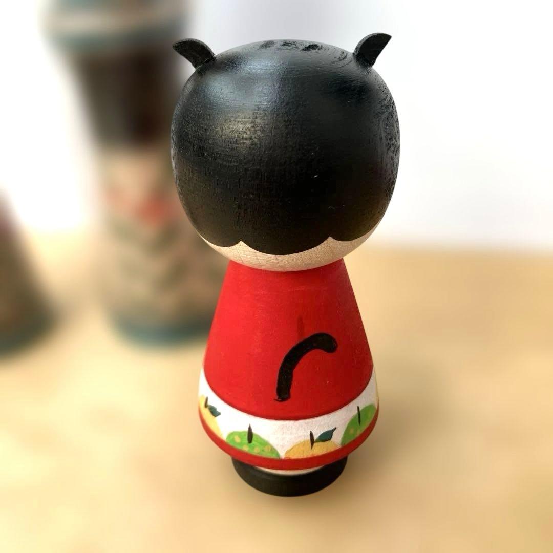 こけし　北山盛治　裕美　親子こけし　猫耳リンゴ　林檎こけし　3体セット　北山裕美