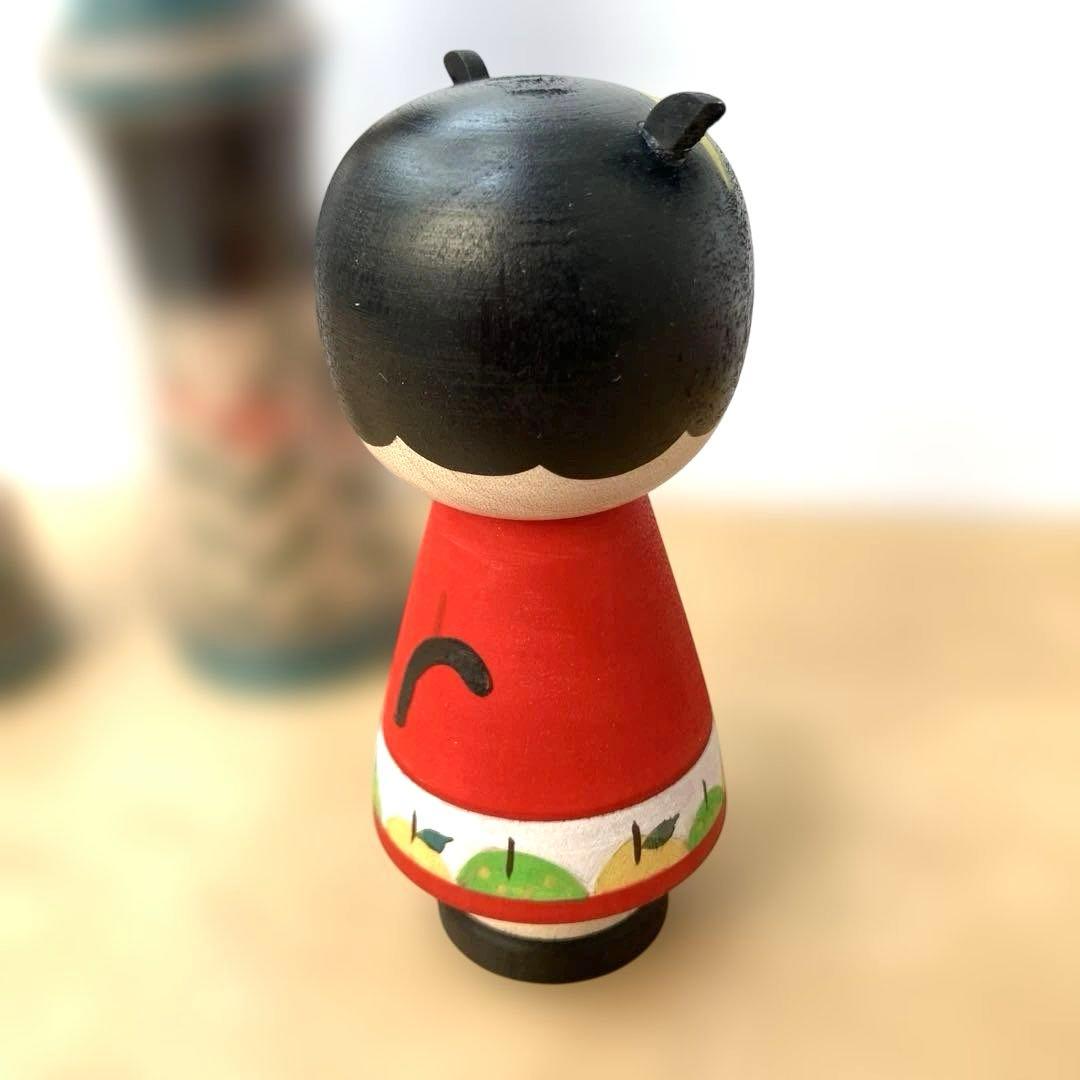 こけし　北山盛治　裕美　親子こけし　猫耳リンゴ　林檎こけし　3体セット　北山裕美