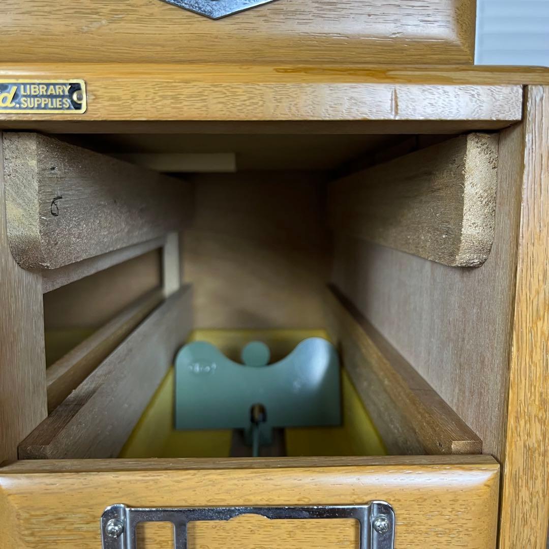 【希少】ヴィンテージ　図書館　カード棚　木製引き出し　ドロワー 4段