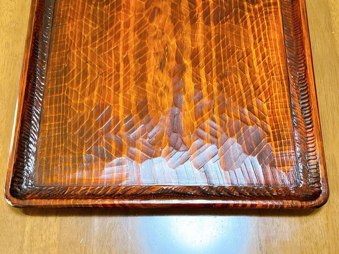 時代物 お膳 讃岐彫り 正方形 お盆 アンティーク 漆器 トレー 木彫り５枚