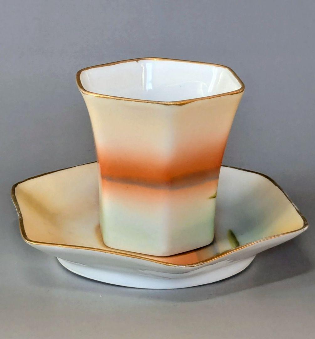 オールドノリタケ 金彩湖畔風景図　六角形ヘキサゴン　キャビネットカップ＆ソーサー