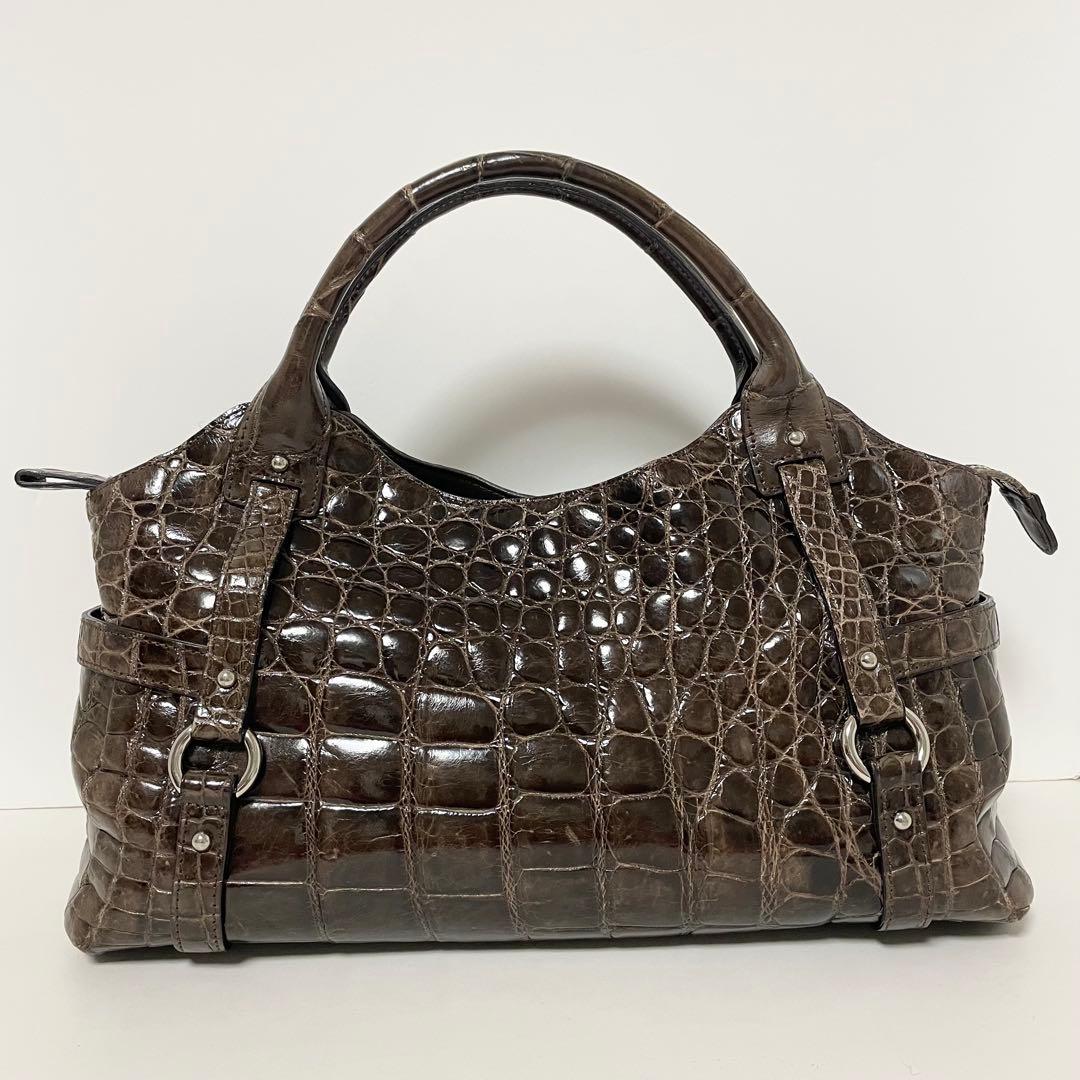 JRA認定 クロコダイル レザー ハンドバッグ ブラウン バッグ 本革 クロコ