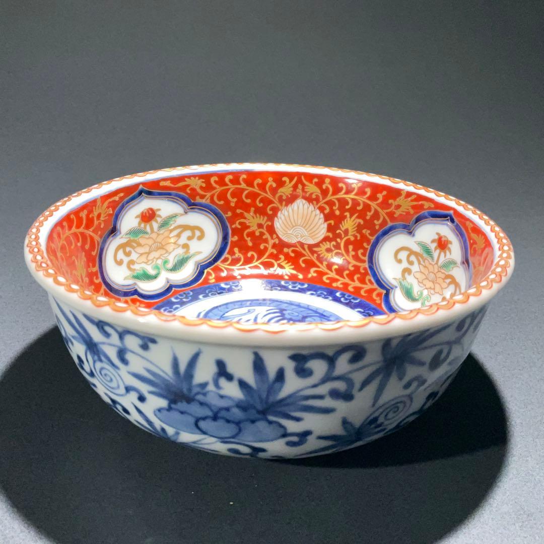 伊万里金襴手唐花図鉢Φ17㎝　骨董　古伊万里　江戸幕末 6R0919w2ダA