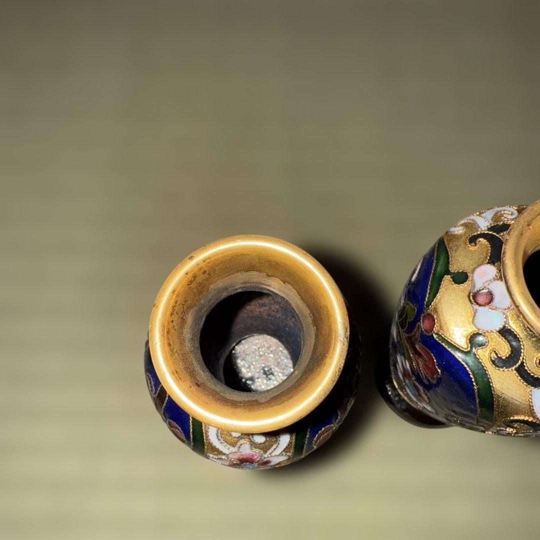 骨董品 エナメル装飾の金属花瓶セット 5点