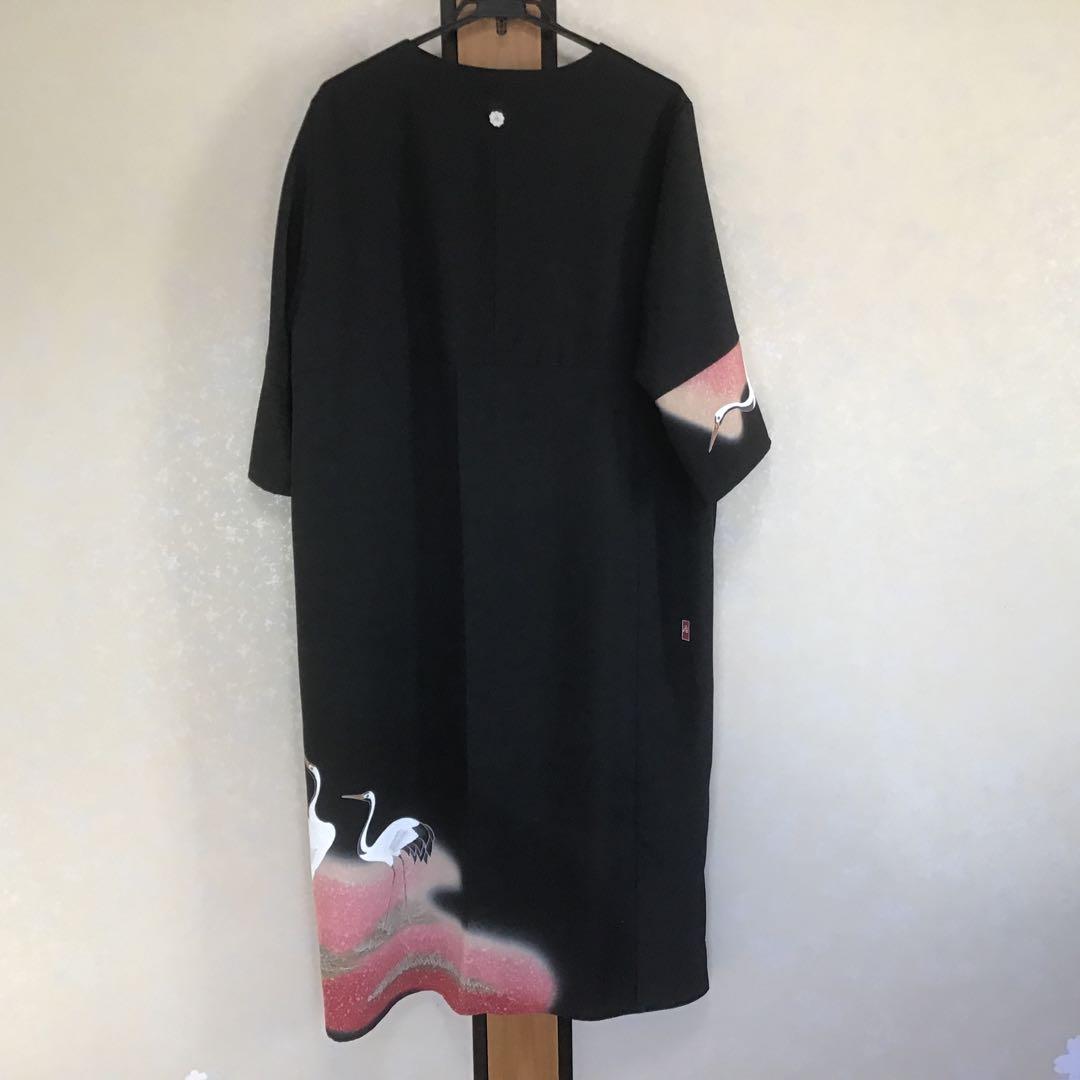留袖リメイクワンピース❣️郡鶴　一部刺繍4L 着丈126