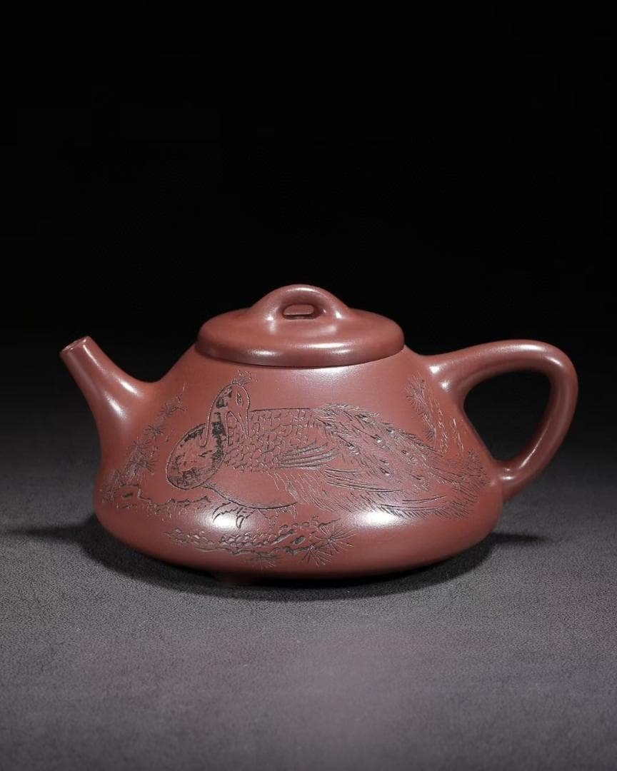 中国古美術・原鉱赤泥子冶石瓢紫砂壺・底款：景舟手製・紫砂壺・急須・茶道具・置物