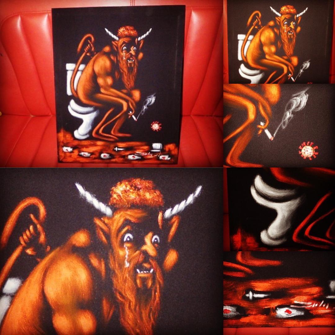 デビル★トイレ★タバコ★喫煙★メキシコ★絵画★アート★壁掛け★悪魔★ビンテージ