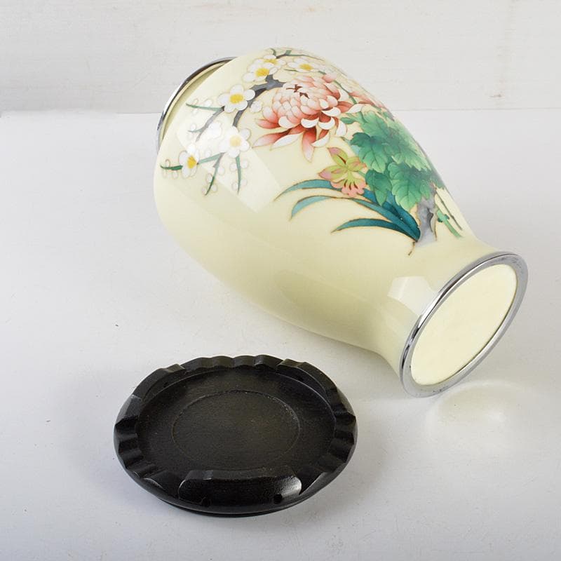 七宝焼　花文　花瓶　唐木台　桐箱付　M　R5684