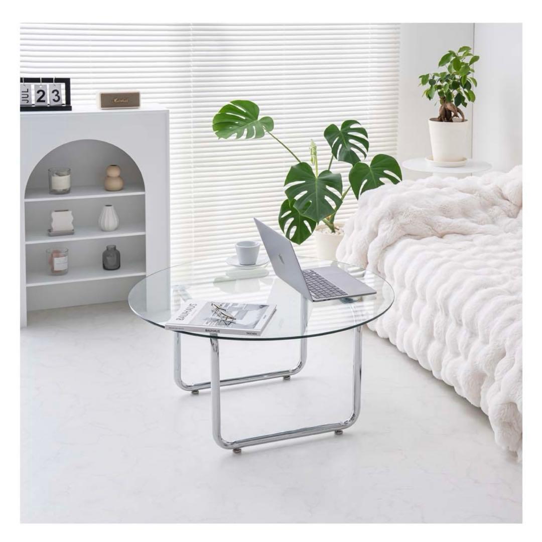 韓国風　円形ガラステーブル 80cm