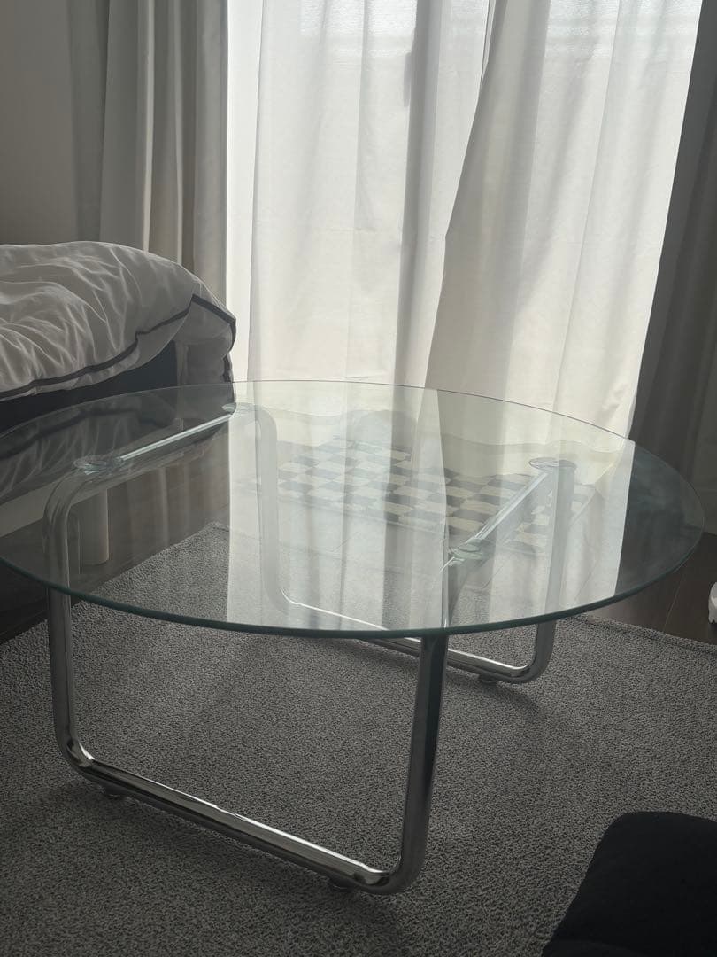 韓国風　円形ガラステーブル 80cm