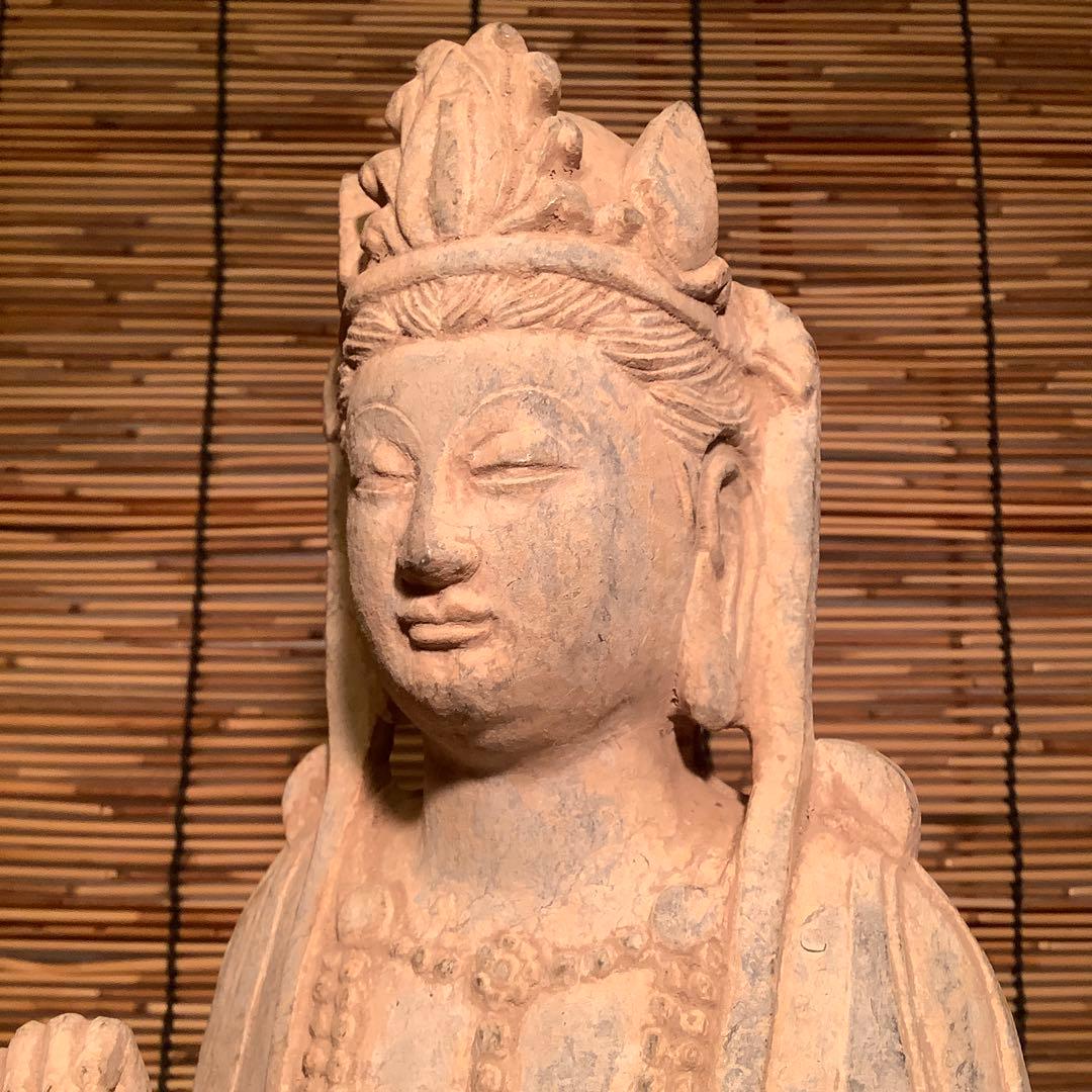 中国北魏「石雕・菩薩立像」南北朝時代・北斎・北魏様式・大乗仏教寺院放出・極上大型