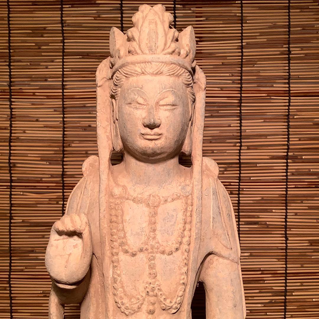 中国北魏「石雕・菩薩立像」南北朝時代・北斎・北魏様式・大乗仏教寺院放出・極上大型