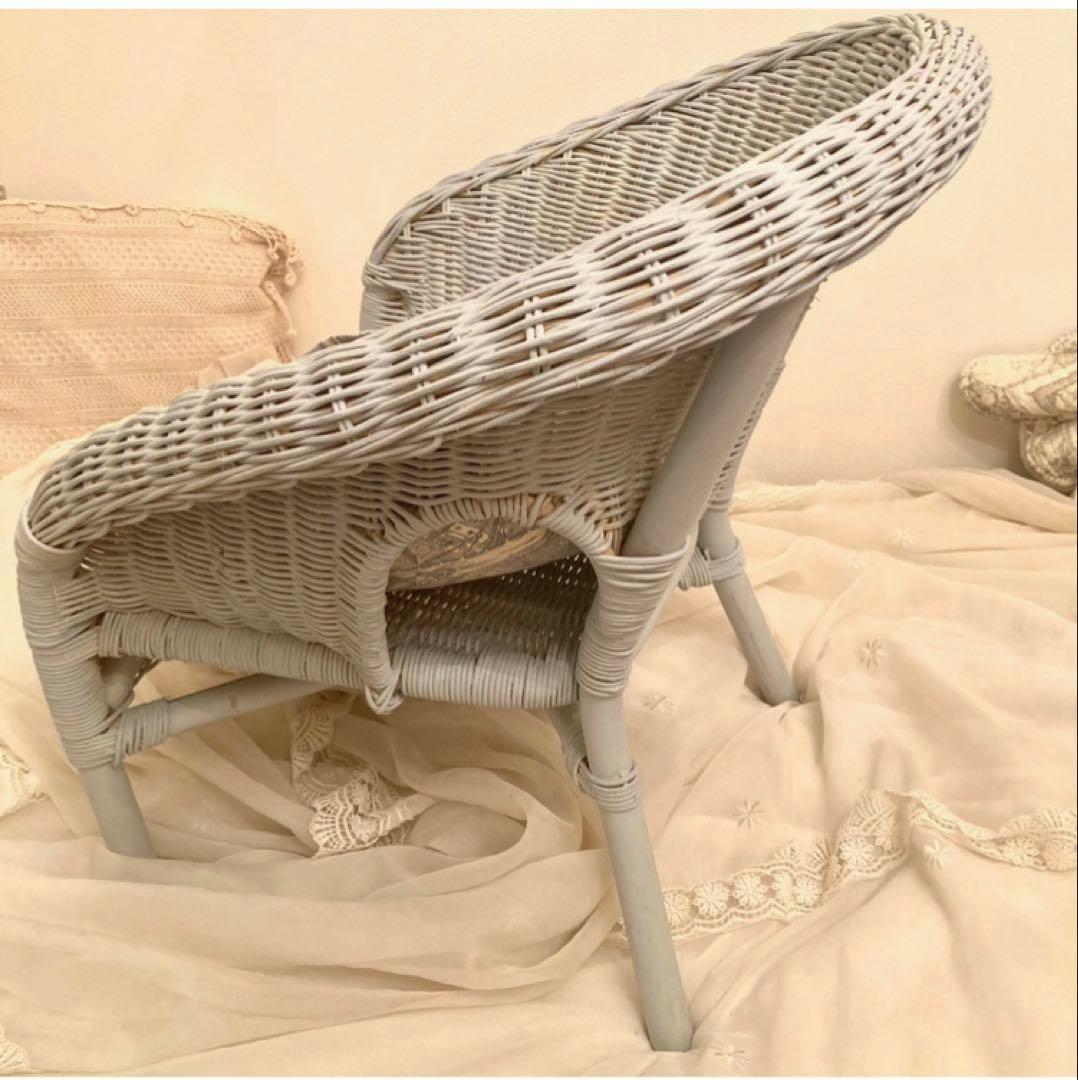 アンティーク　ラタン　ロイドルームチェア　椅子　キッズ用　子供用　水色　フランス