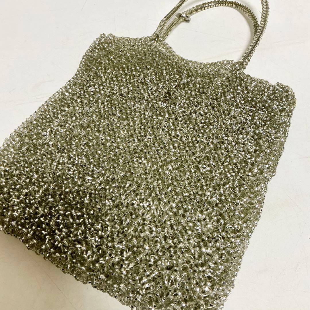 アンテプリマ　ワイヤーバッグ　シルバー メタル編み込みハンドバッグ