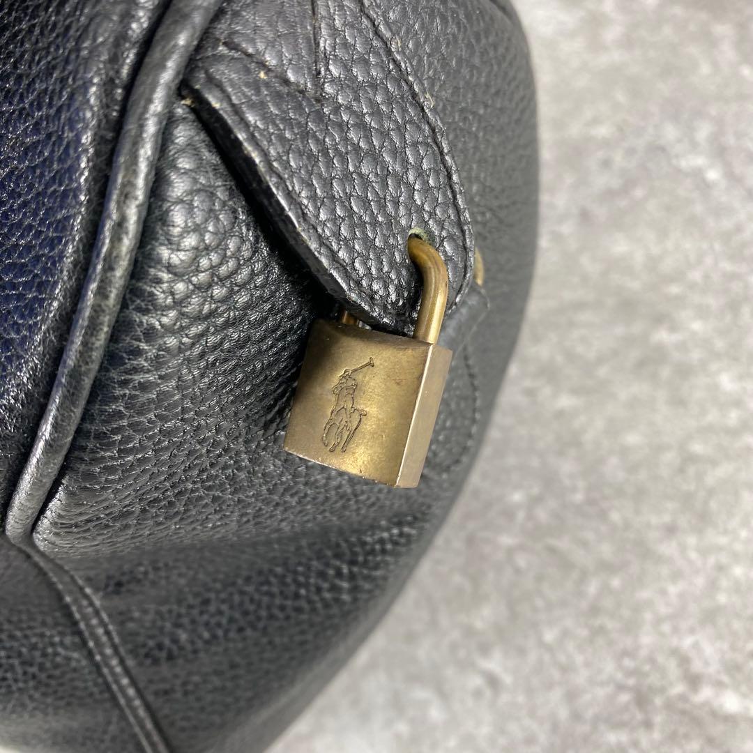 RALPH LAUREN ブラック ミニボストンバッグ シボ革 チャーム レザー