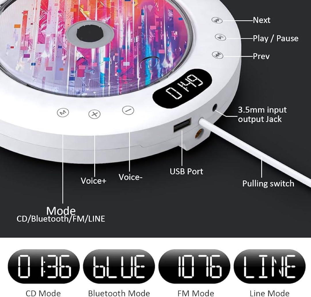 CDプレーヤー 卓上設置 CDラジオ 多機能 防塵 透明カバー ミニコンポ