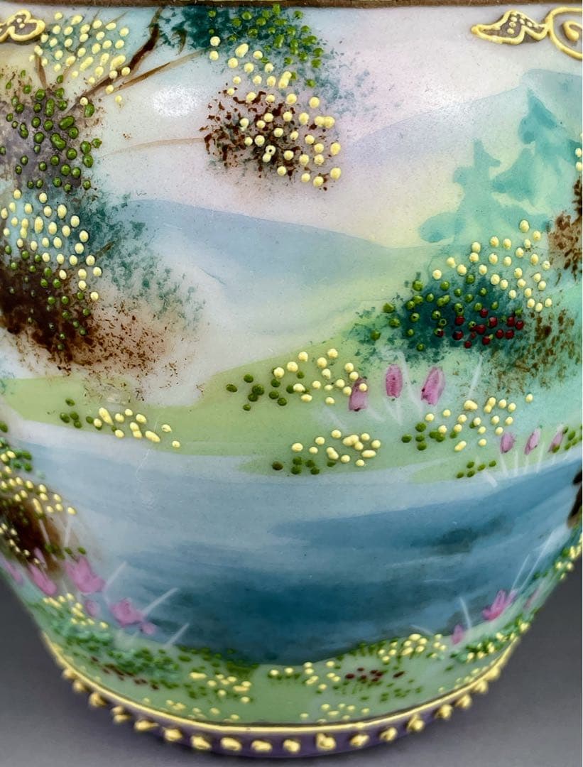 【希少】オールドニッポン 一陳盛り上げ 風景紋 バスケット 花籠 花瓶