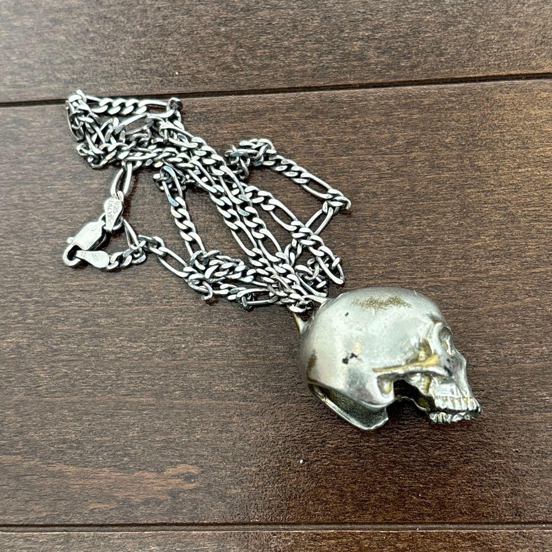 ビンテージ　スカル　ネックレス　シルバー　925 ペンダントトップ　真鍮　ブラス