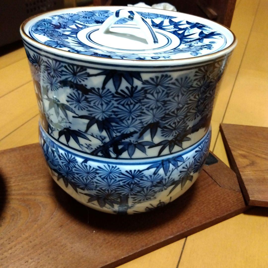 木製茶道具箱セット 　黒茶碗　水指染付