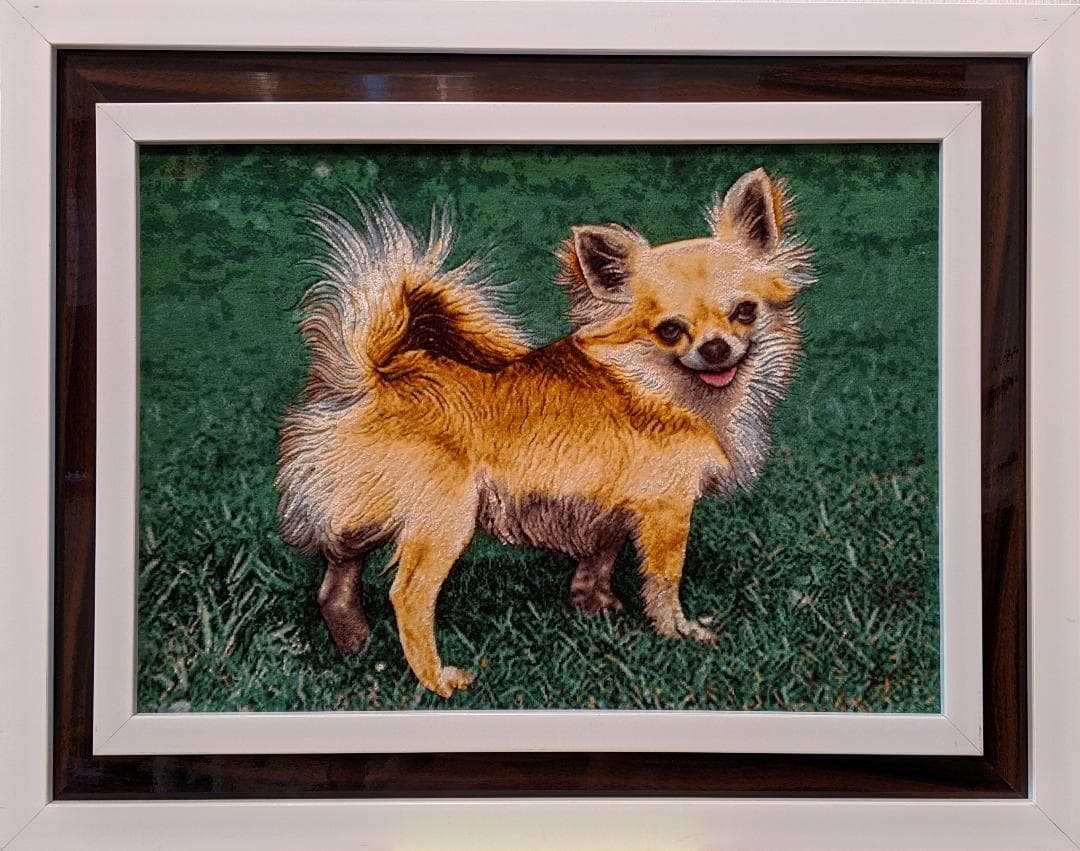 犬(チワワ）絵画絨毯  高級ペルシャ絨毯 ウール・シルク手織