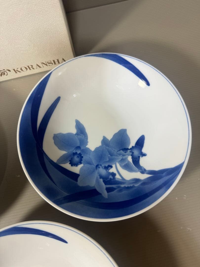 2350 香蘭社　染シンビ　深皿　3客　未使用