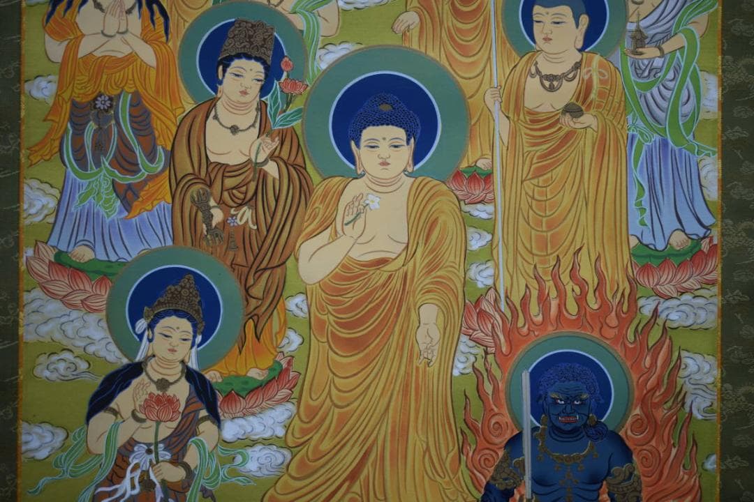 真作/国井幸雪/國井幸雪/十三佛図/桐共箱付/布袋屋掛軸HG-992