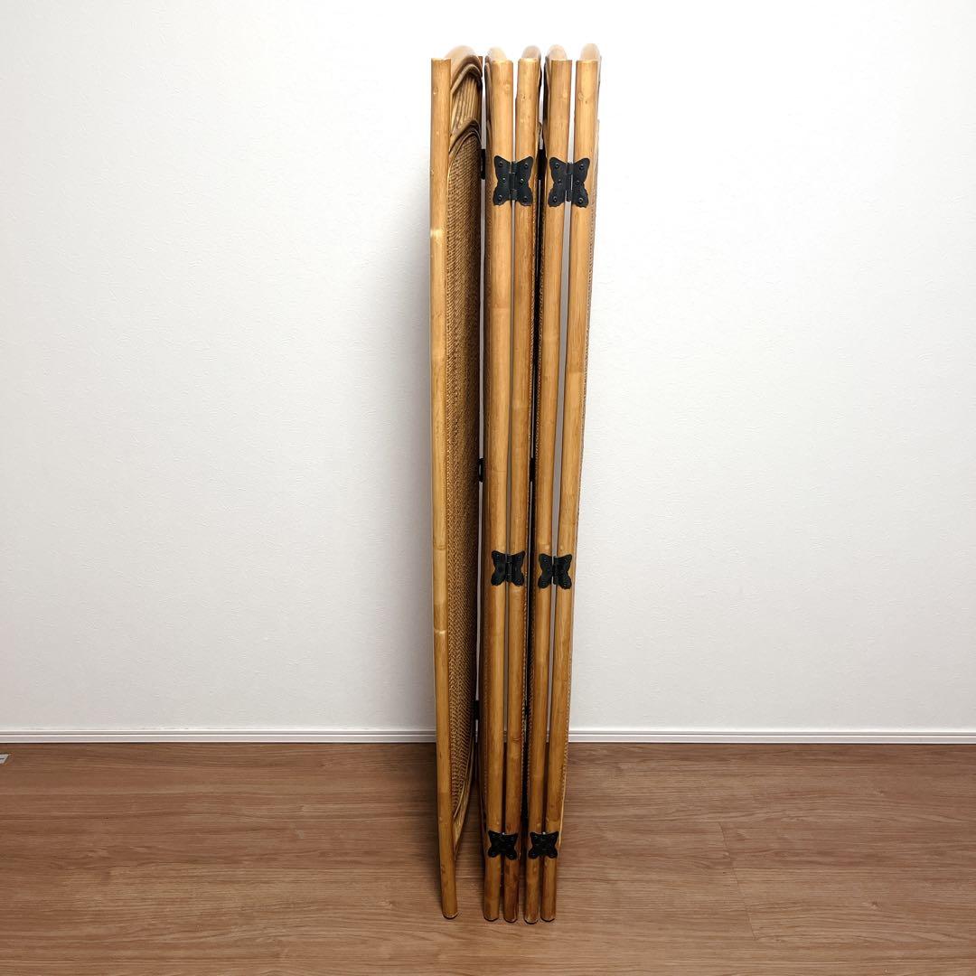 籐家具 ラタン 5連 パーテーション ブラインド 間仕切り 衝立 昭和レトロ