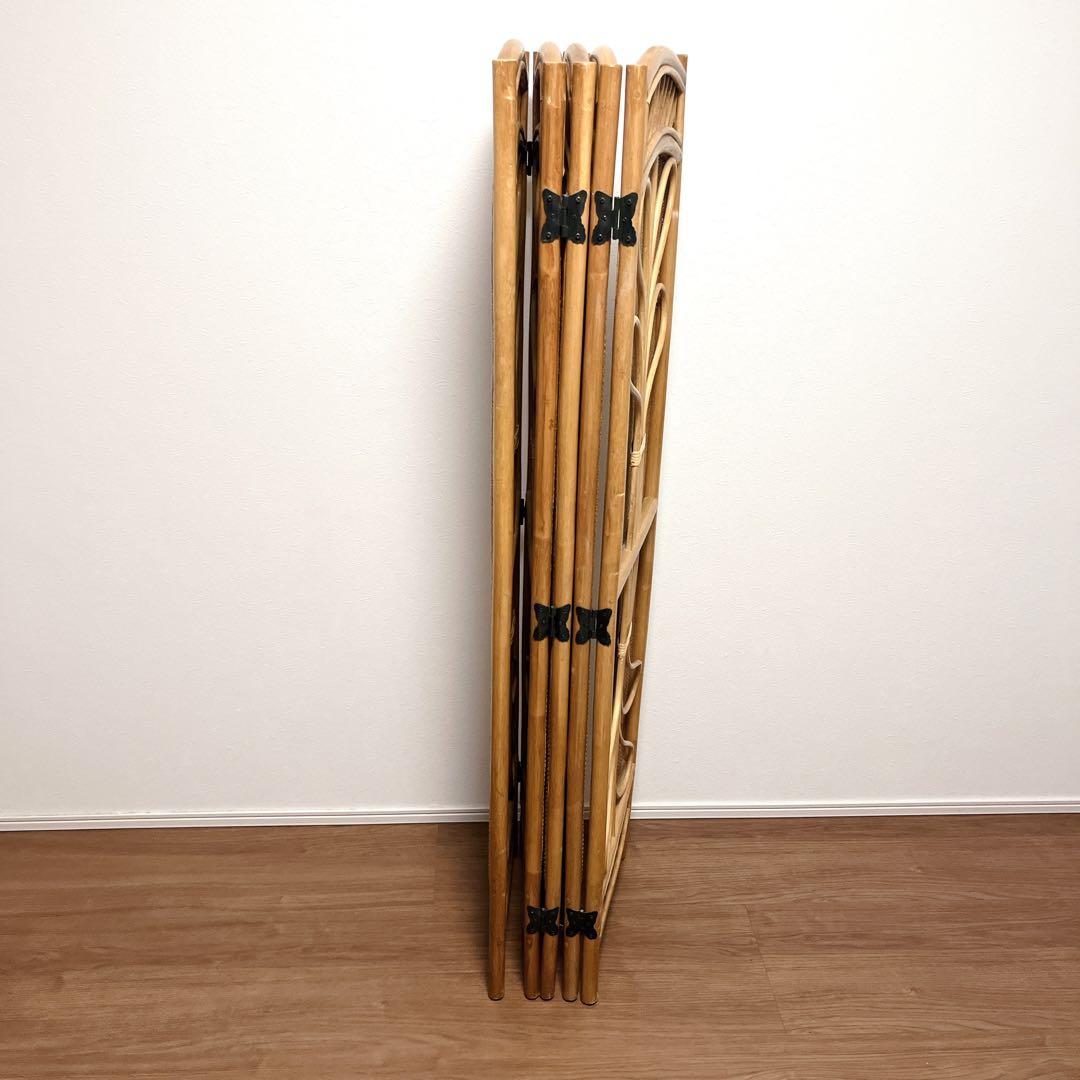 籐家具 ラタン 5連 パーテーション ブラインド 間仕切り 衝立 昭和レトロ